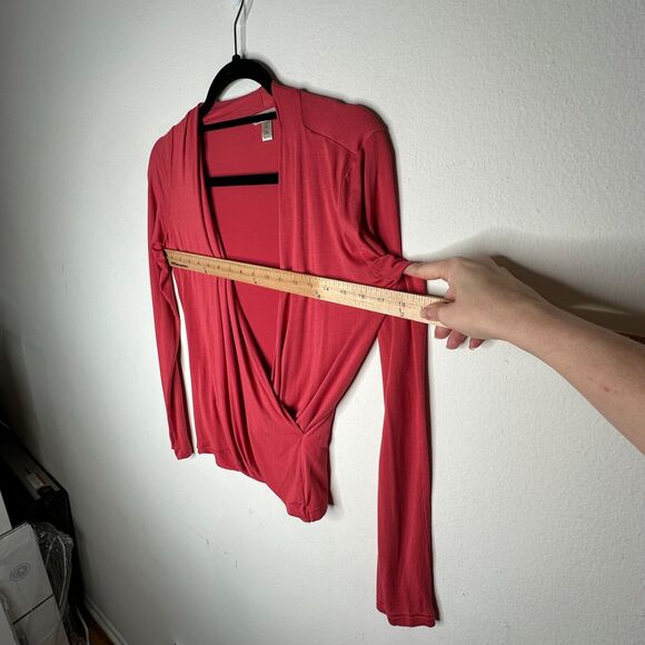 Banana Republic Dark Coral Long Sleeve Deep Draped VNeck Faux Wrap Top S - Picture 9 of 10